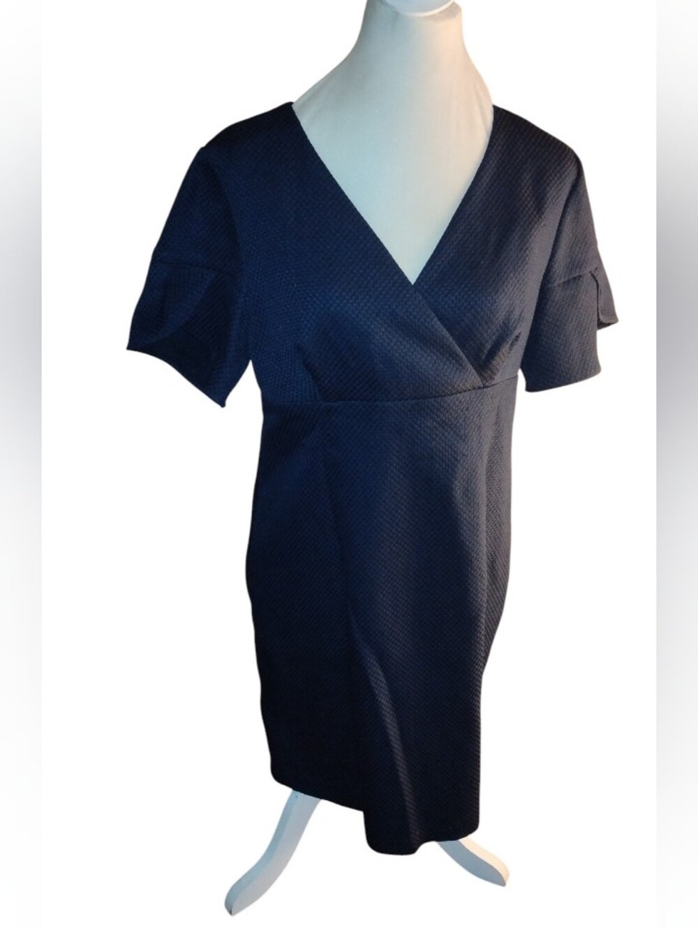 Trina Turk Navy Blue Tulip Sleeve Sheath Dress.